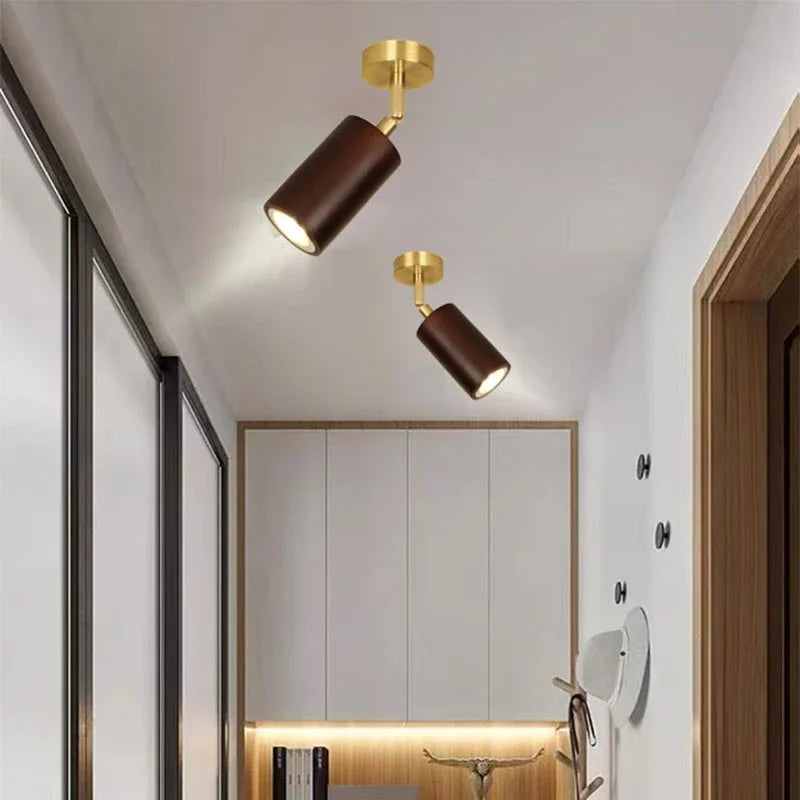 Afralia™ Modern Wood LED Ceiling Lamp with Adjustable Spotlight for Versatile Home Decor