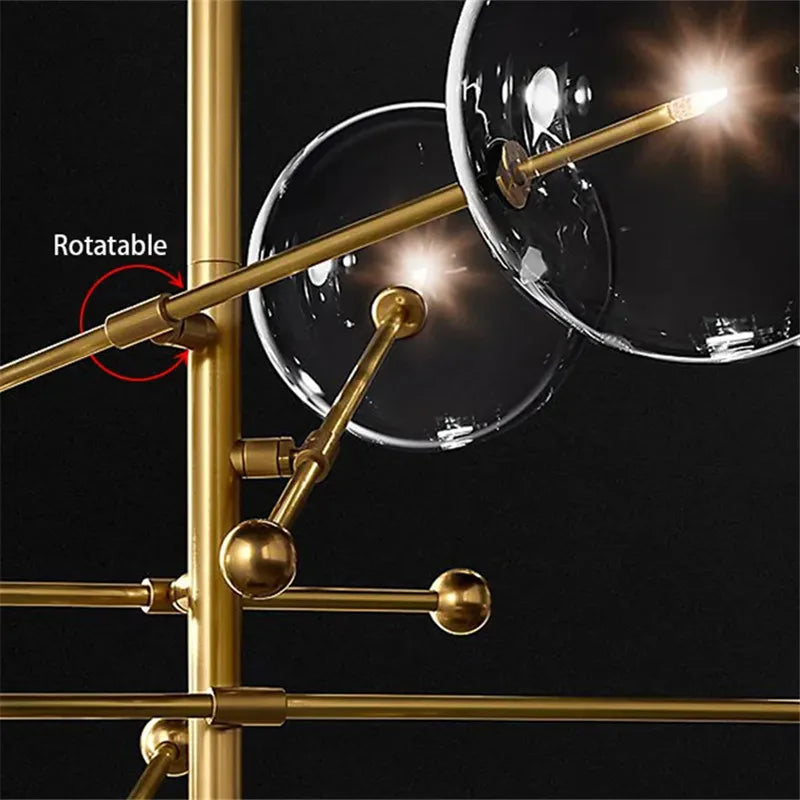 Afralia™ Black Gold Brass Chandelier with Clear Glass Art - Vintage Geometric Lighting