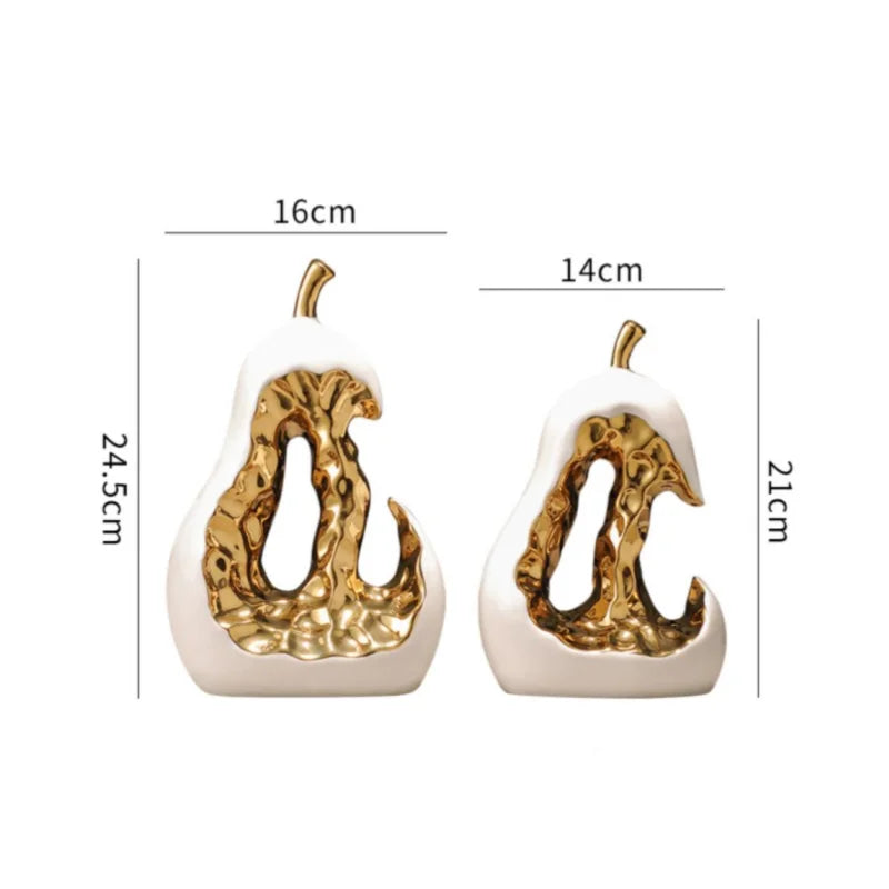 Afralia™ Ceramic Golden Pear Sculpture - Abstract Hollow Fruit Decor for Home Accessories