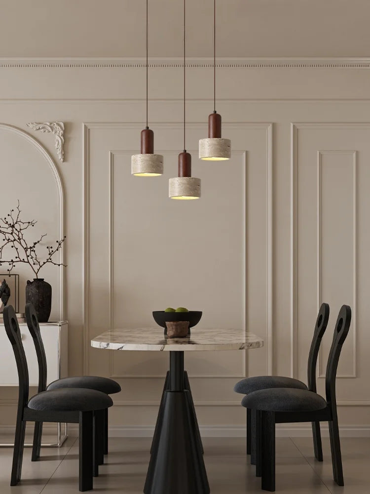 Afralia™ Wood Stone LED Pendant Light Yellow Travertine Modern Luminaria
