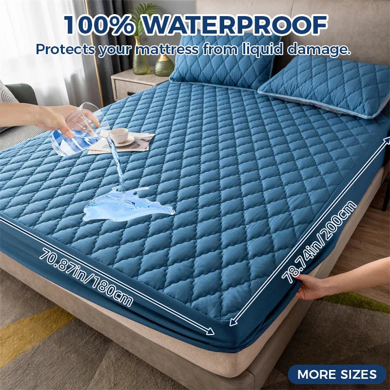 Afralia™ Geometric Quilted Fitted Sheet- Solid Color Mattress Cover-Queen King