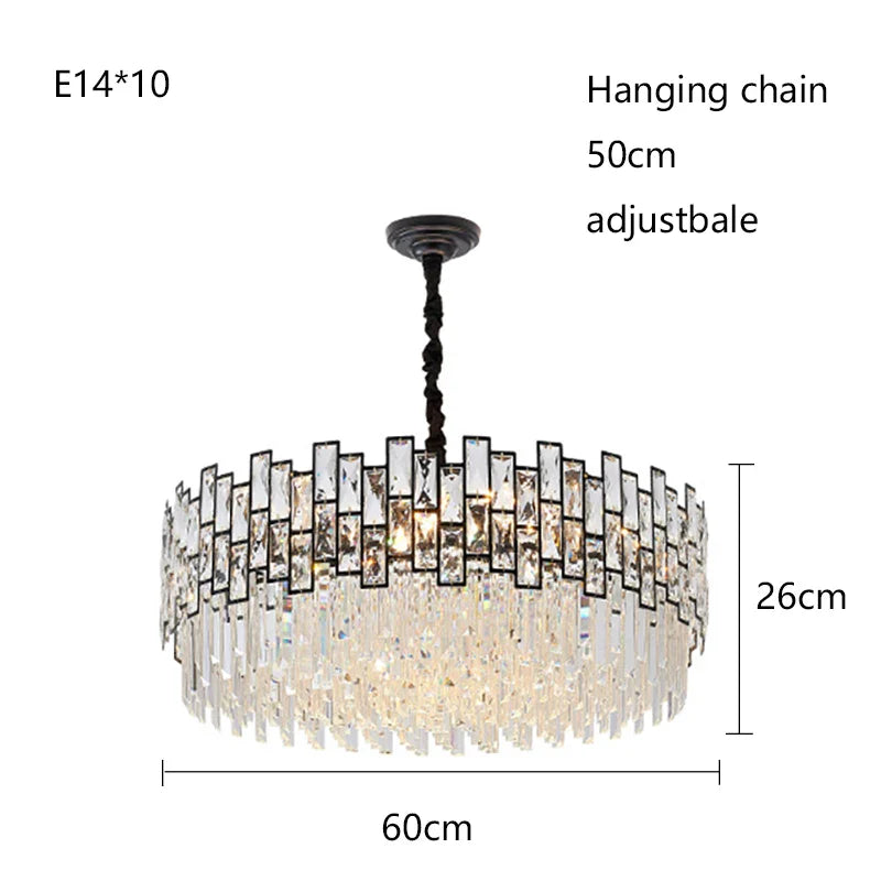 Afralia™ Gold Black Crystal LED Chandelier, Round Oval Living Room Ceiling Light