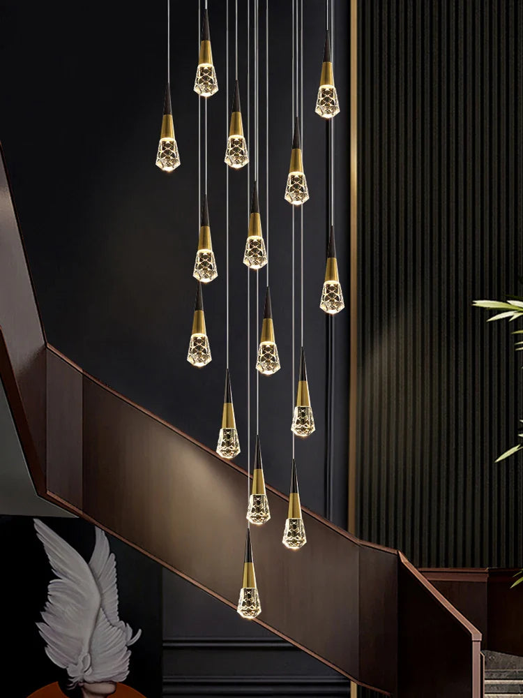 Afralia™ Tapered Crystal Chandelier for Stairwell, Restaurant, and Living Room Lighting