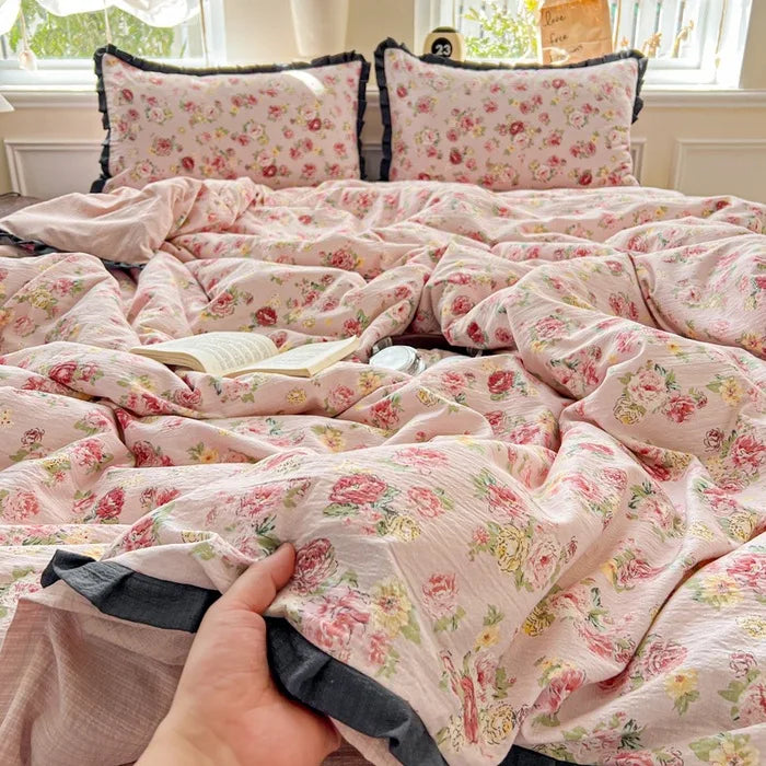Afralia™ Wrinkled Yarn Lace Bedding Set: New Printed Cotton Duvet Cover Kit for Double Bed