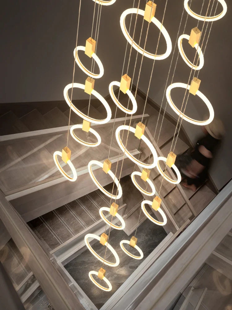 Afralia™ Modern LED Stairs Ceiling Chandelier Black/Gold Home Decor Lamps