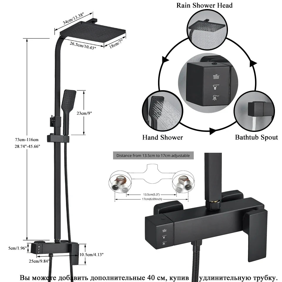 Afralia™ Shower Faucet Set: Wall Mount Rainfall Shower Head & Handheld Sprayer Bathtub Tap