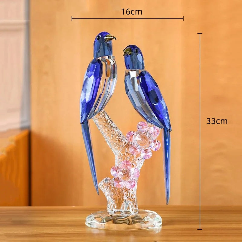 Afralia™ Crystal Psittacula Stained Glass Bird Sculpture Home Decor Figurine
