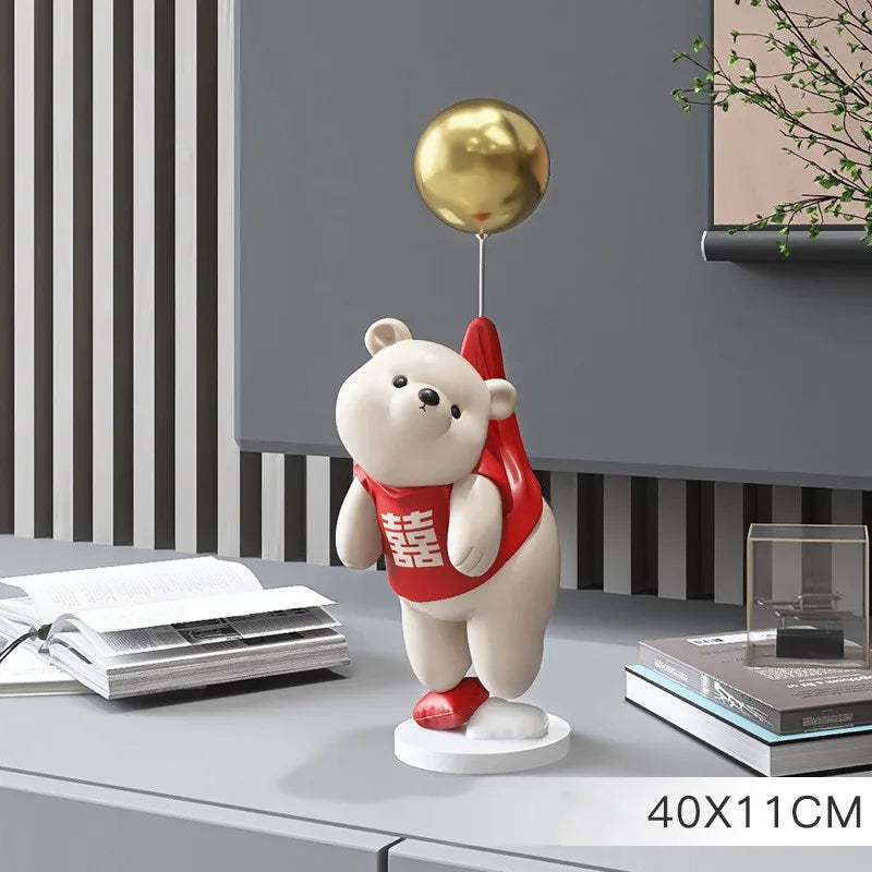 Afralia™ Balloon Polar Bear Resin Ornaments: Home Decor Craft, Office Desk Figurine sculpt