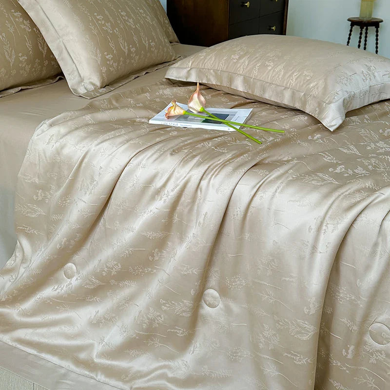 Afralia™ Silky Soft Cool Champagne Jacquard Summer Comforter Blanket