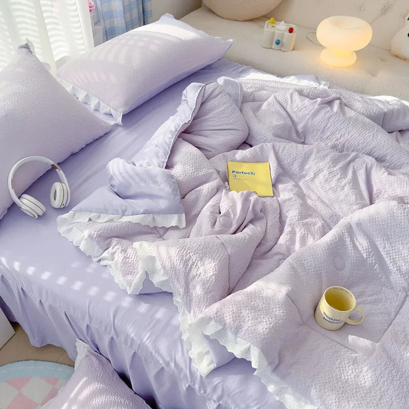Afralia™ Summer Lace Ruffle Blanket - Skin-Friendly Cooling Quilt, Girly Fresh Style
