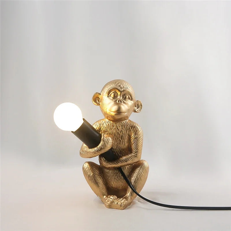 Afralia™ Monkey Resin Desk Lamp: Nordic Animal Decor for Bedroom, Children's Room, or Office