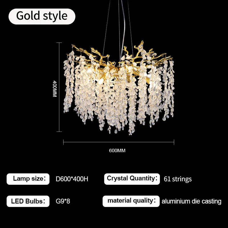 Afralia™ Grape Crystal Chandelier Silver Gold LED Tree Branch Luxury Lighting