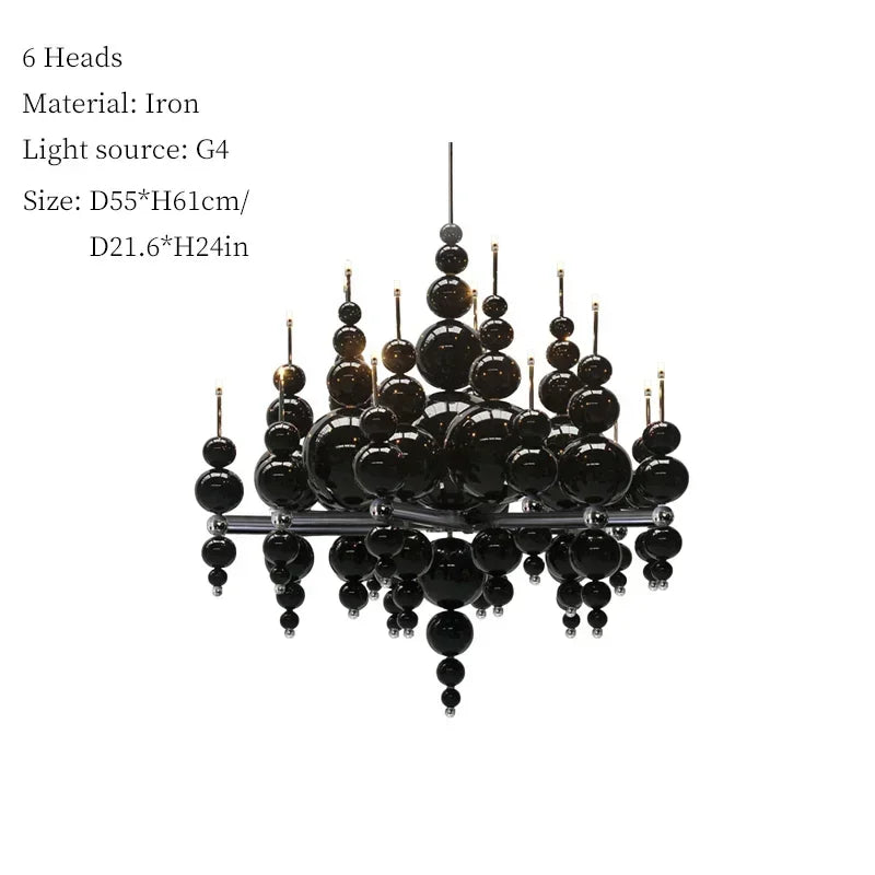 Afralia™ Moon Tears Black Chandelier for Luxury Living Room, Restaurant, Large Dining Table