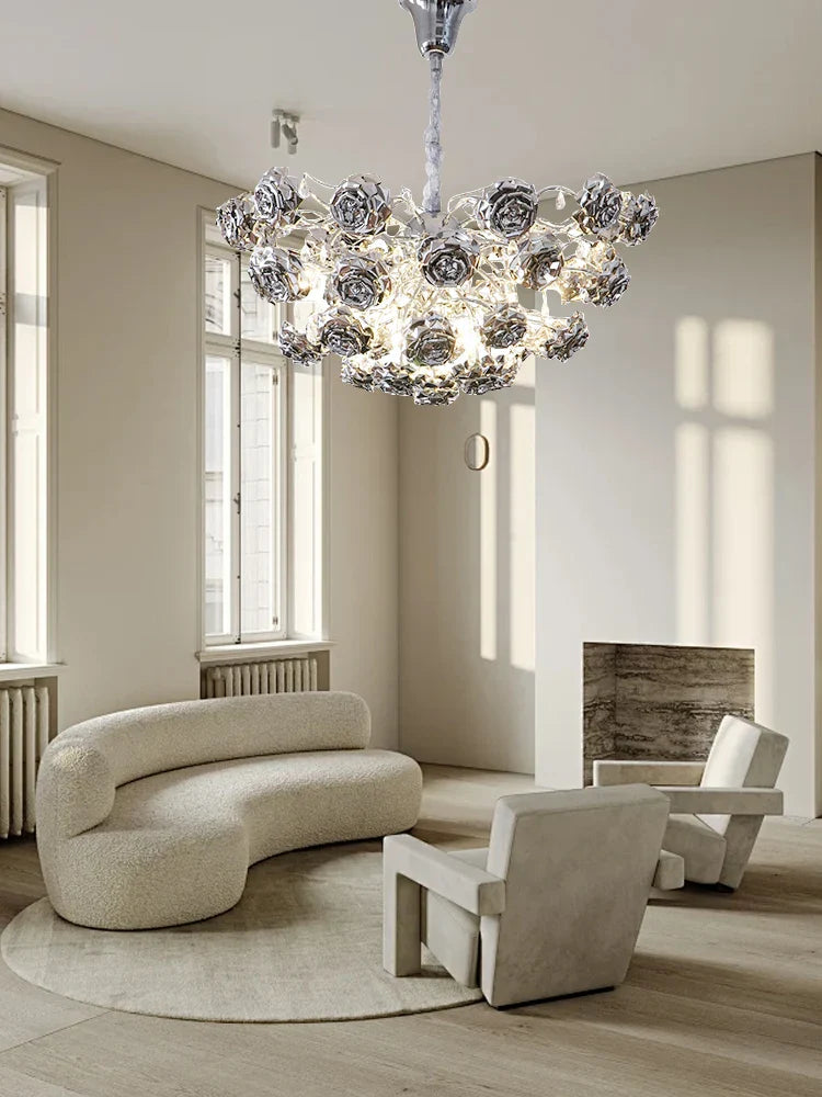 Afralia™ Stainless Steel Rose Chandelier: Luxury Chrome Ceiling Light for Hotel Villa Decor