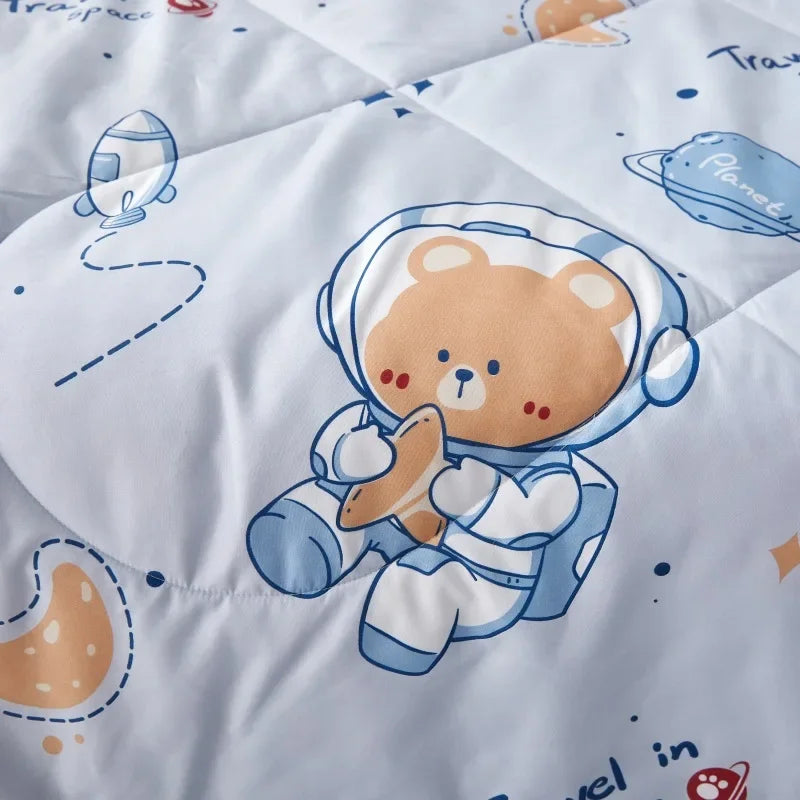 Afralia™ Space Bear Pattern Quilted Comforter King Queen Size Thin Quilt