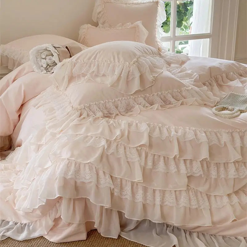 Afralia™ French Princess Bedding Set with Ruffles and Lace