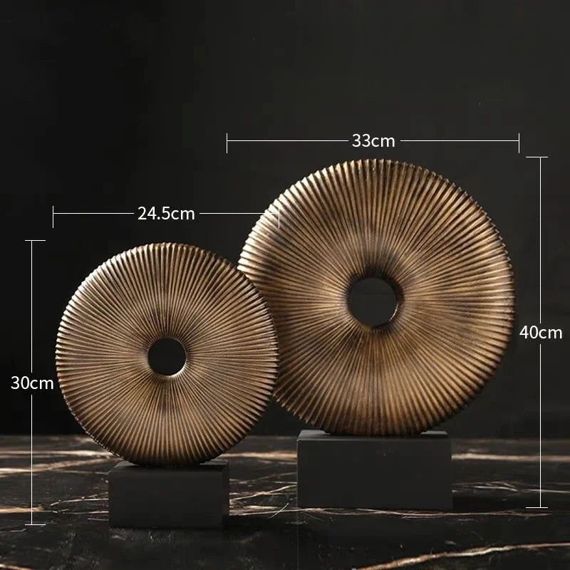 Afralia™ Golden Round Openwork Ring - Home Decor Sculpture Hollow Out Figurines