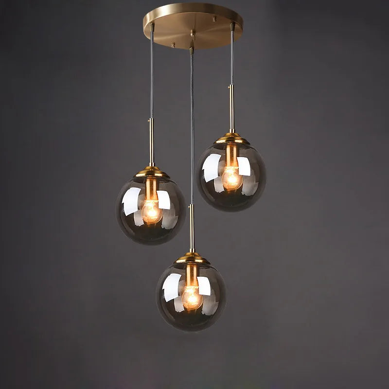 Afralia™ Smoke Gray Glass Ball Pendant Chandelier for Home Decor