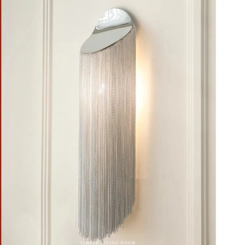 Afralia™ Chrome Chain Tassel Wall Sconce - Luxe Living Room Decor Fixture