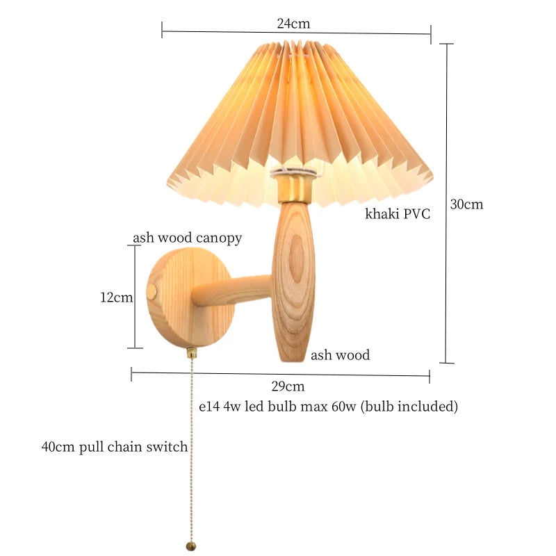 Afralia™ Cream PVC LED Wall Lamps Japanese Walnut Wood Applique Murale