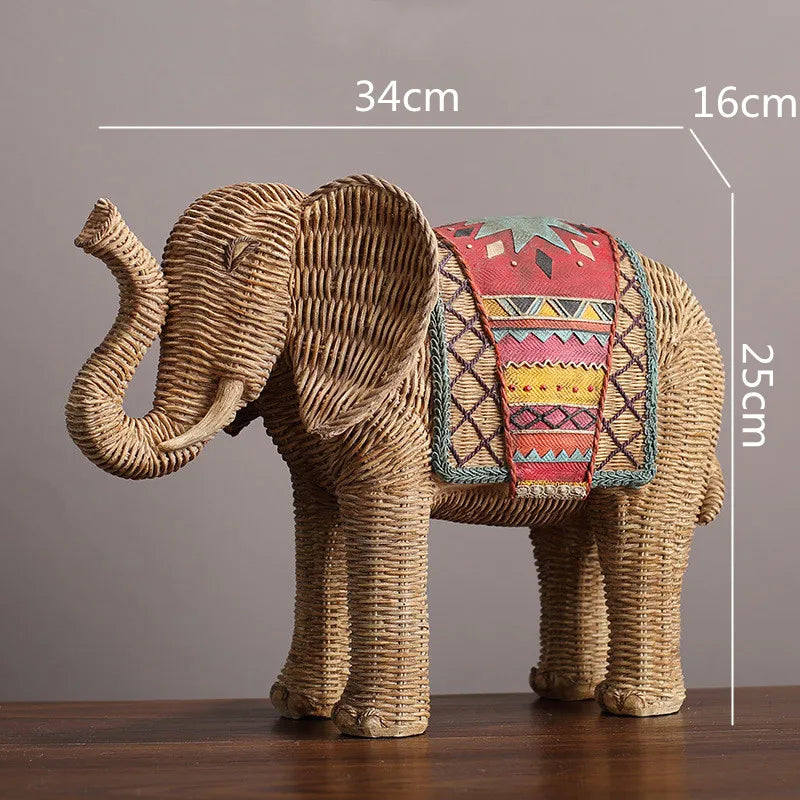 Afralia™ Elephant Resin Handicraft Ornament Hand-painted Braided Decor Statue Simulation Animal