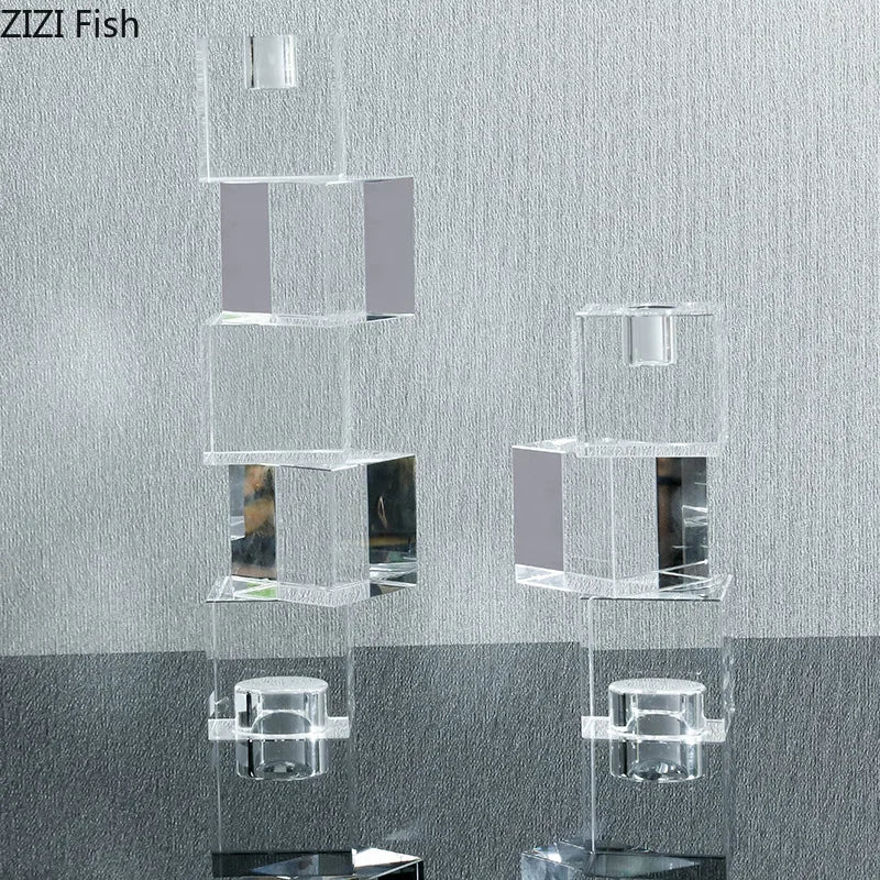 Afralia™ Square Crystal Candle Holders Modern Decor_CUBE