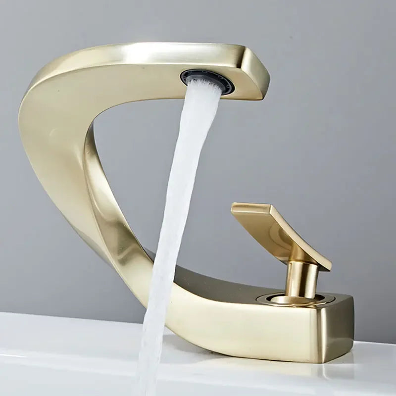 Afralia™ Brass Basin Faucet Hot Cold Water Sink Tap Deck Mounted Luxury Vintage Style