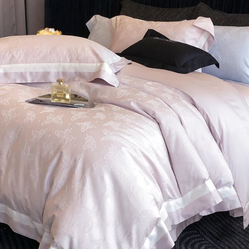 Afralia™ Butterfly Jacquard Bedding Set - 4Pcs Brushed Lyocell Cotton Duvet Cover & Sheet