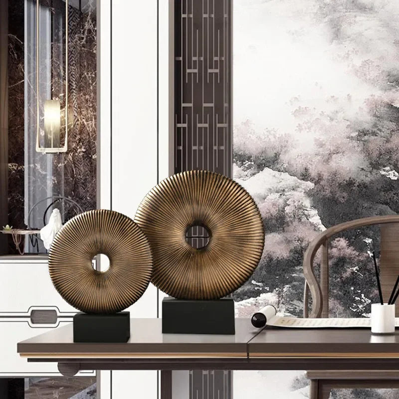 Afralia™ Golden Round Openwork Ring - Home Decor Sculpture Hollow Out Figurines