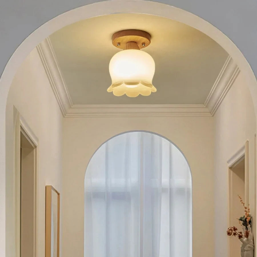 Afralia™ Wood LED Ceiling Light Milk Yellow Resin Plafond Lamp Modern Nordic Decor