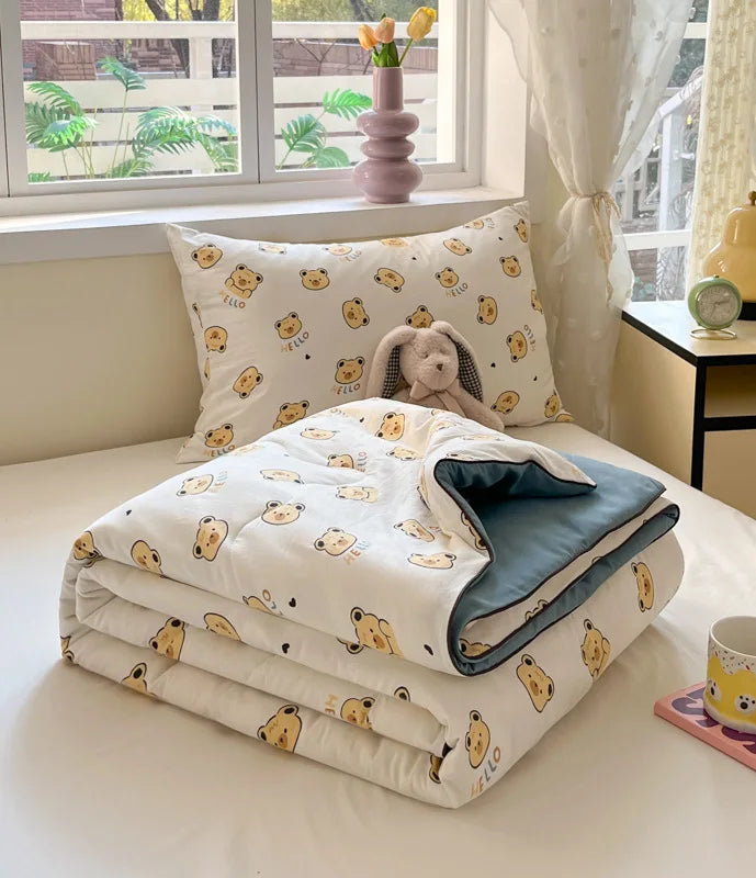 Afralia™ Cartoon Printed Summer Lightweight Cooling Blanket for Kids and Students.