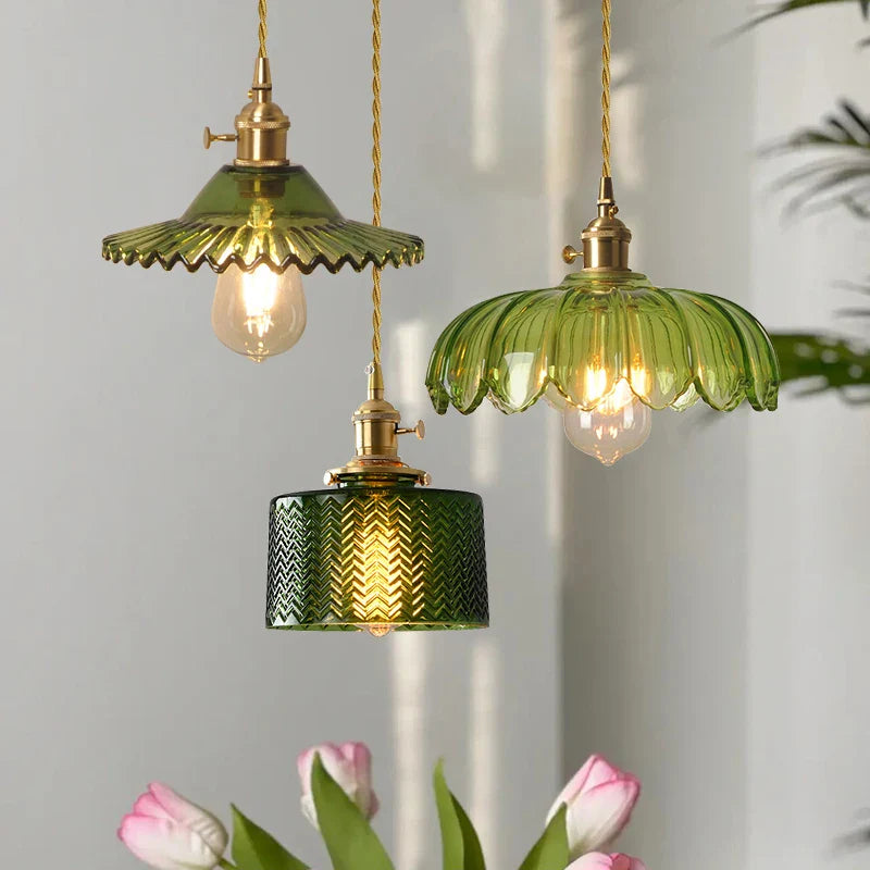 Afralia™ Green Glass LED Pendant Light Fixture - Modern Nordic Hanging Lamp