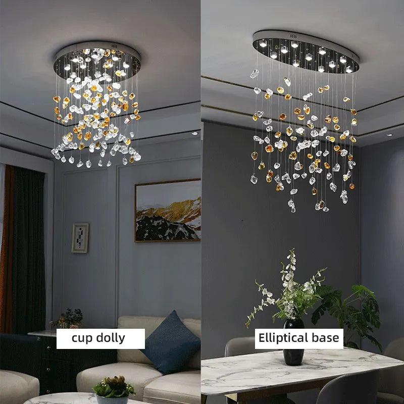 Afralia™ Stone LED Pendant Chandelier: Modern Luxury Crystal Lighting for Living Room