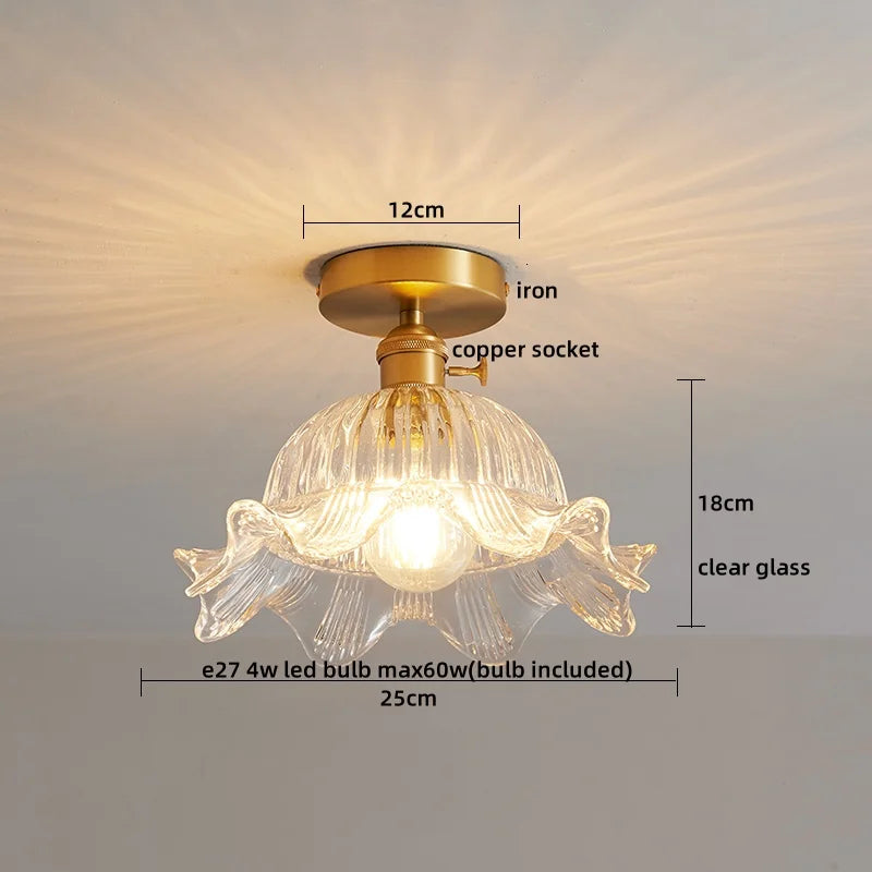 Afralia™ Glass Copper LED Ceiling Light - Simple Art Decorative Chandelier