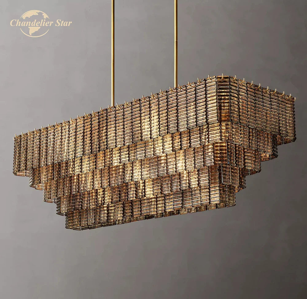 Afralia™ Smoke Glass LED Chandelier: Modern Rectangular Pendant Lighting for Dining & Living Room
