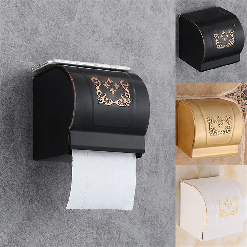 Afralia™ Black Carved Aluminum Bathroom Tissue Holder Toilet Paper Roll Rack