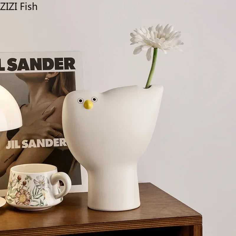 Afralia™ Ceramic Bird Vase Desk Decor with Artificial Flowers for Aesthetic Room Ambiance