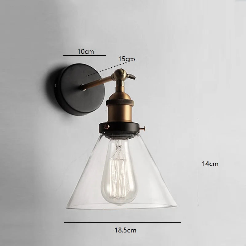 Afralia™ Industrial Vintage Loft Style Wall Lamp Bedside Sconce Glass Iron Art E27