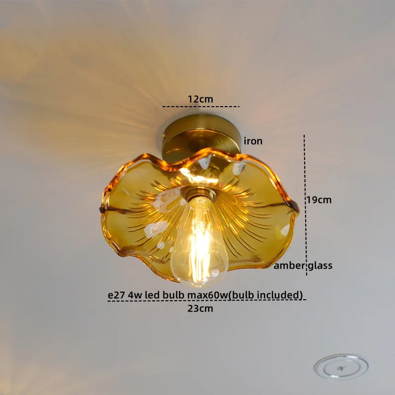 Afralia™ Amber Glass LED Ceiling Lights Modern Home Lighting Copper Socket