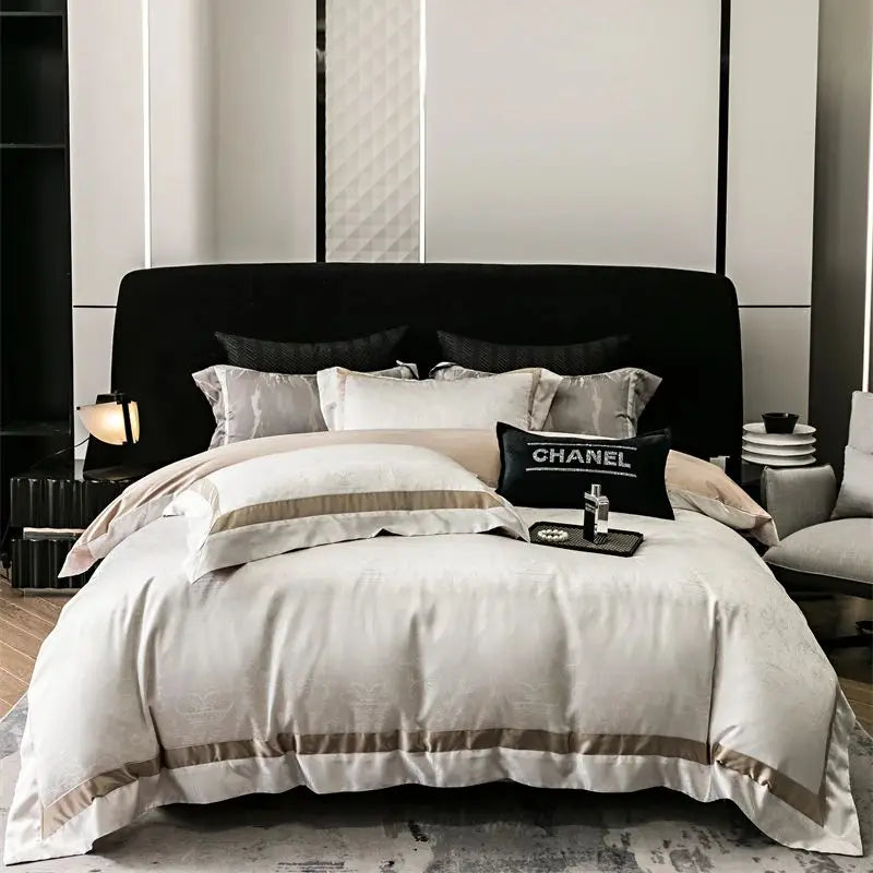 Afralia™ Brocade Satin Jacquard Luxury Cotton Bedding Set - Duvet Cover, Sheet, Pillowcases