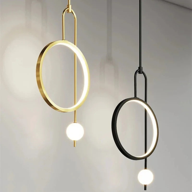 Afralia™ Modern Glass Ball Gold Ring Pendant Light LED Hanging Lamp Minimalist Ceiling Chandelier