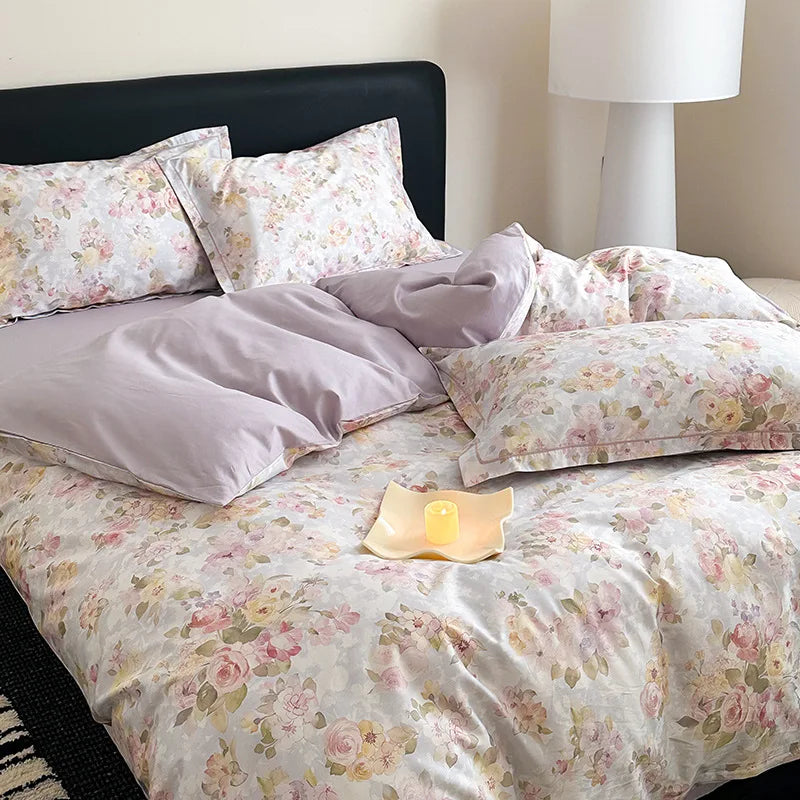 Afralia™ Satin Flower Fitted Sheet Set - Luxury 100% Cotton Print Bedding Set