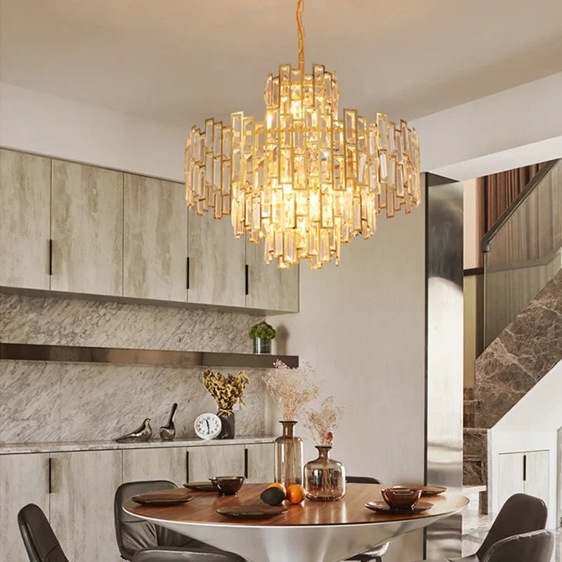 Afralia™ Crystal Pendant Chandelier: Elegant Lighting for Living & Dining Rooms