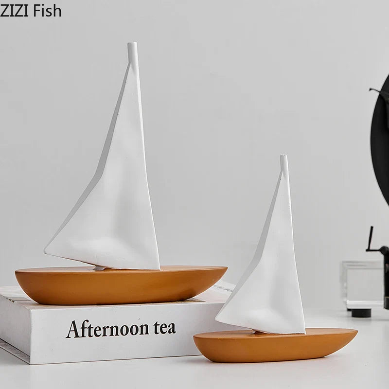 Afralia™ Sailboat Resin Sculpture Desk Decoration Modern Artwork Ornaments Glass Crafts