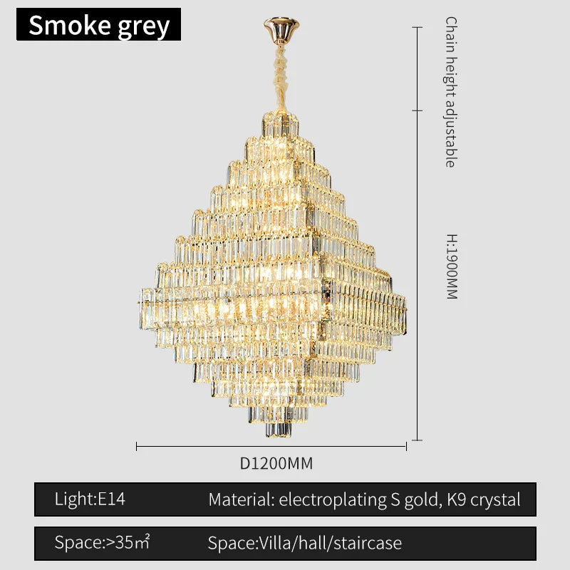 Afralia™ Square Pyramid Crystal Chandelier for Living Room & Hotel Lobby