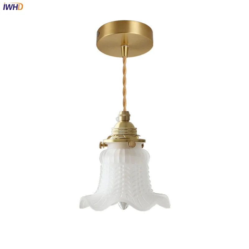 Afralia™ Copper LED Pendant Light with Glass Lampshade for Home Decor, Vintage Style