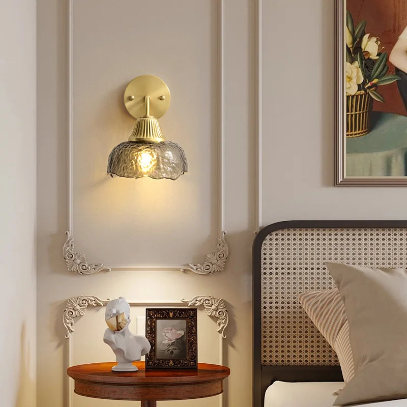 Afralia™ Copper Glass LED Wall Lamp Japanese Style Home Decor Fixture