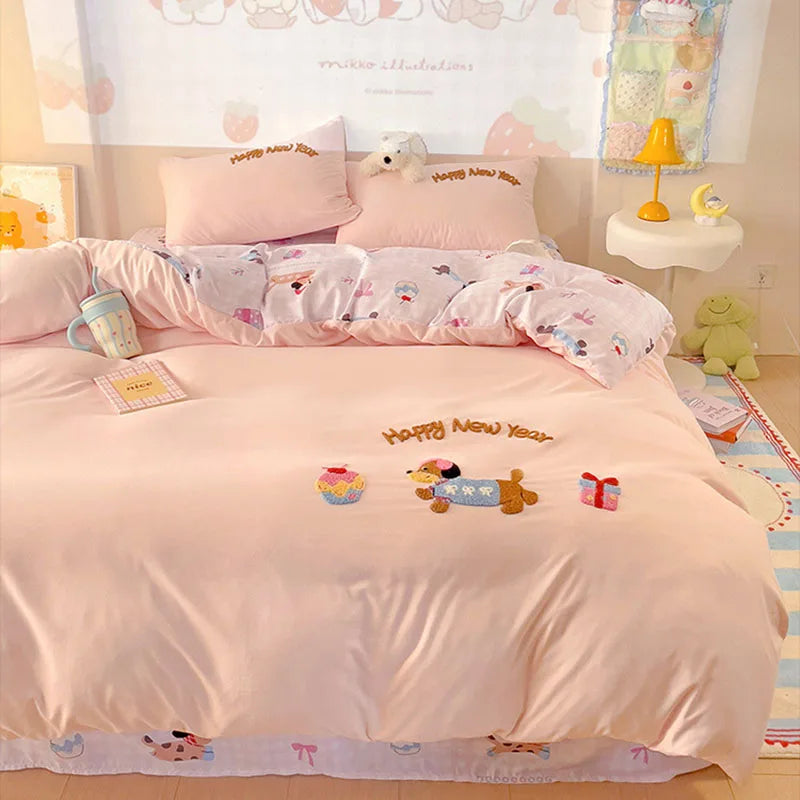 Afralia™ Cotton Bedding Set Cute Pattern Soft Comforter Single/Double Size Duvet Cover
