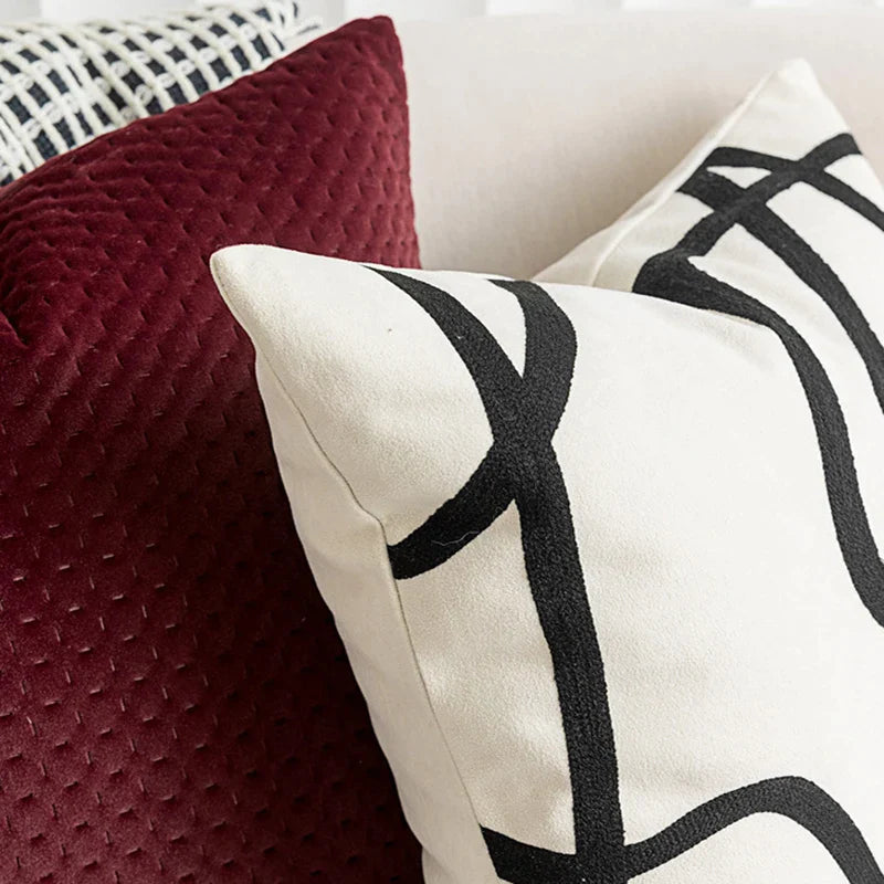 Afralia™ Wine Red Suede Abstract Art Cushion Cover Set for Modern Minimalist Luxe Décor