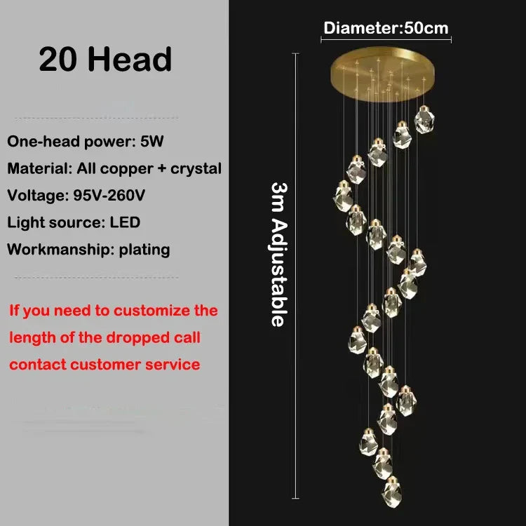 Afralia™ Crystal Chandelier Stair Light Modern Luxury Villa Pendant Fixture Home Decor